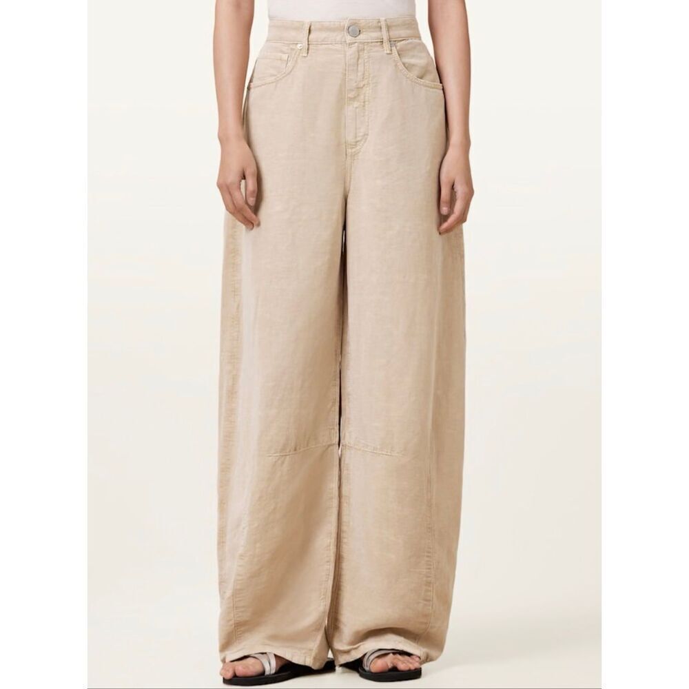 All Saints JETT BARREL LEG LINEN BLEND TROUSERS | Tan in 0